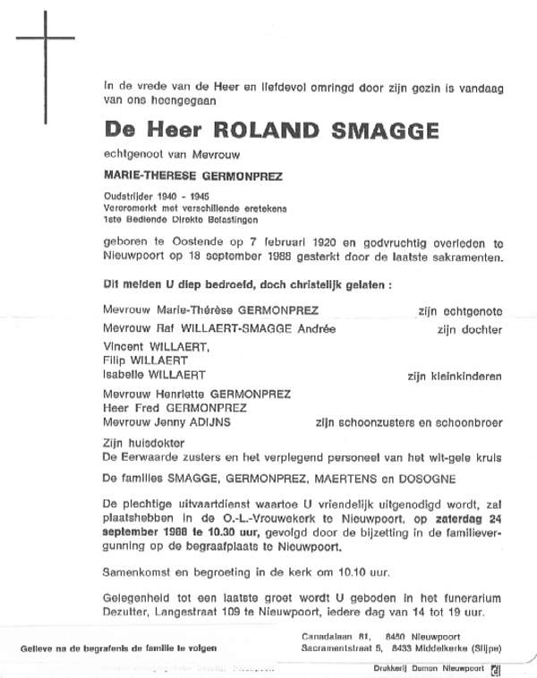 Overlijdensbrief Roland Smagge